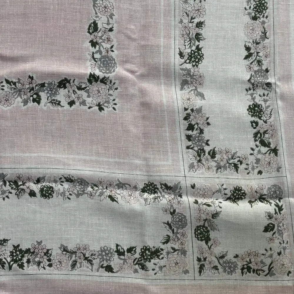Vintage mid century printed cotton tablecloth 1950’s pink & white floral border